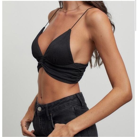 Urban Outfitters Crop Top Black Twist-Front Bralette Style | Women’s Size Medium - Picture 2 of 7